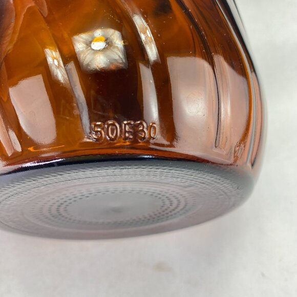 Vintage Amber Swirl Glass Jug Bottle With Handle & Yellow Metal Lid - Picture 8 of 11